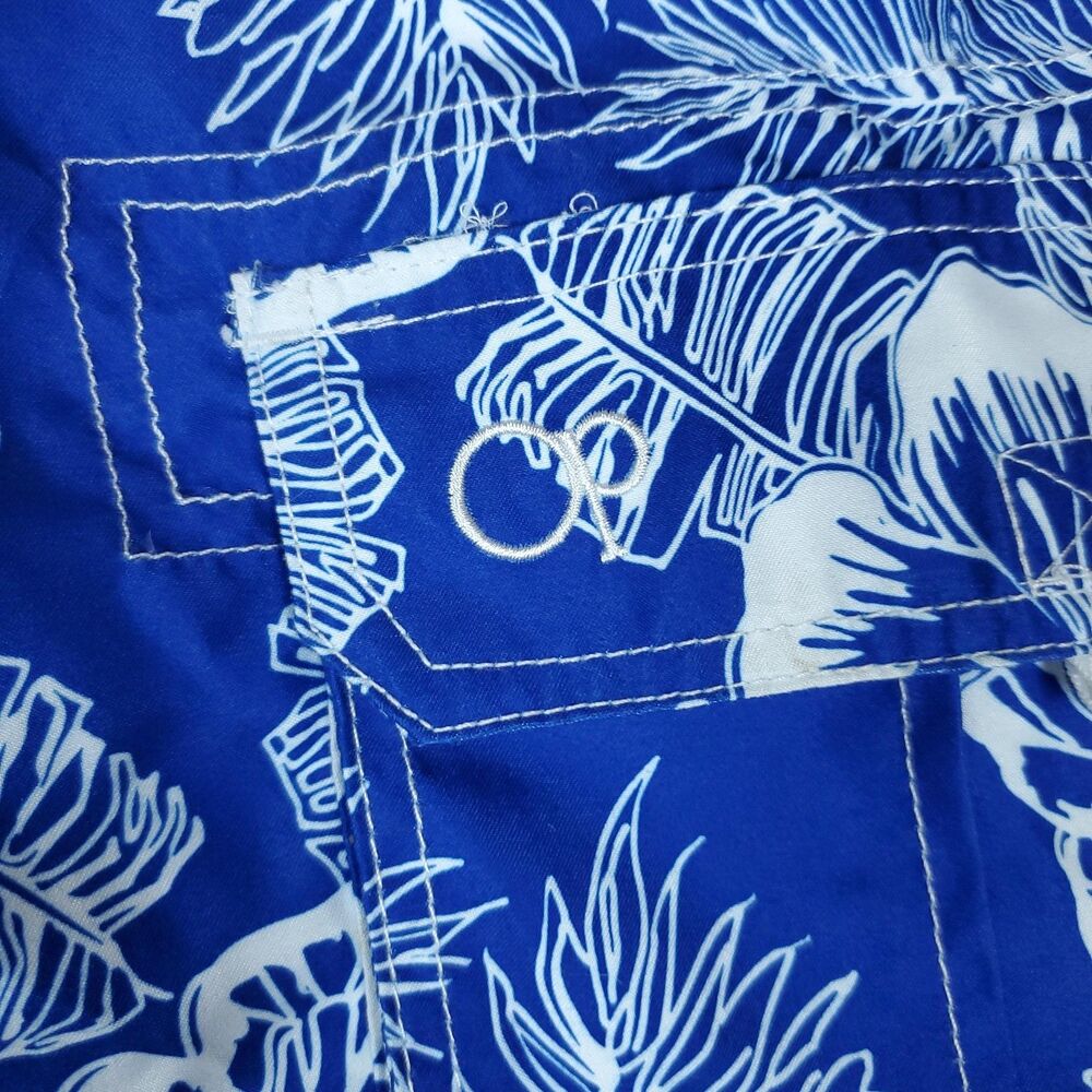 Op Swim Trunks Mens 3XL Blue Hawaiian Floral Lined Quick Dry Beach - Picture 7 of 8